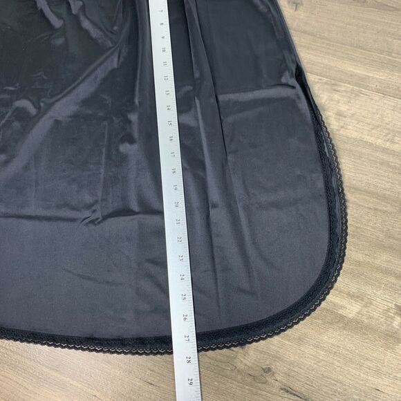 Vintage Women's Black Half Slip Skirt Silky Nylon Slit Lace Trim Size Large - Picture 4 of 6